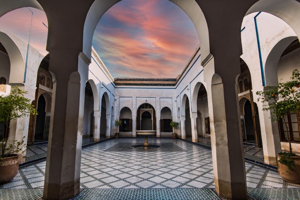 bahia-palace-with-traditional-arabic-tiles-fountain-marrakesh-morocco-min